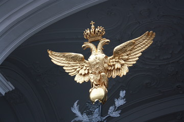  coat of arms with two-headed eagle and crown on the gate in St. Petersburg  