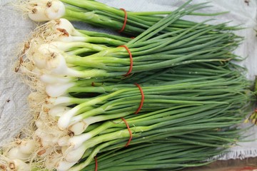 Fresh spring onion for cooking in market