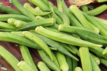 Fresh okra for cooking at street food