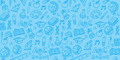 Back to School banner with hand draw doodle background. Vector illustration.