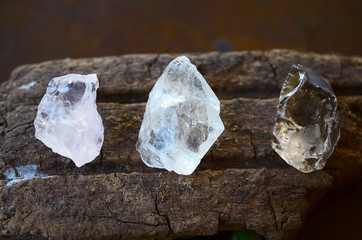 Set of 3 Raw Crystals: Clear Quartz, Smokey Quartz, Rose Quartz. Positivity Crystals, Raw...