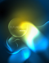 Neon glowing wave lines, blue hi-tech futuristic abstract background template