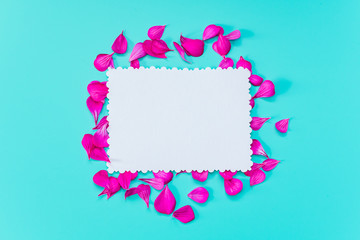 white empty horizontal card with flower petals