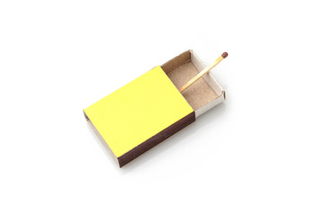 Matches made of natural wood yellow box, on a white background.