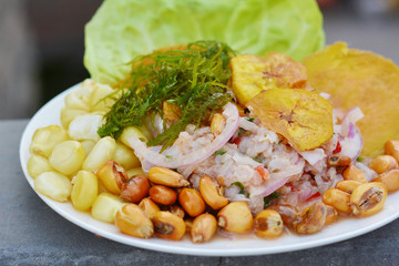 Ceviche - traditional peruvian dish made of raw fish.