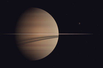 Saturn in space, natural shadows, minimalism background