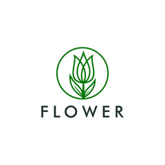 Tulip flower logo, floral linear logotype - vector