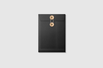 Black paper A5/C5 size String and Brown Washer Envelope Mockup on light grey background. High resolution.