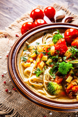 Ramen - soup with noodles and vegetables 