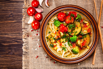 Ramen - soup with noodles and vegetables 
