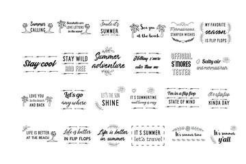 Set of vector calligraphy sayings quotes about summer, travel, halidays, vacation 