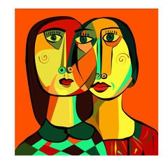 Colorful abstract background, cubism art style, double portrait