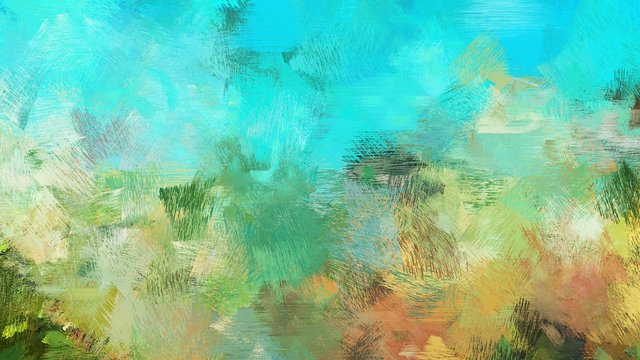 painting with brush strokes and medium aqua marine, dark sea green and tan colors. can be used for wallpaper, cards, poster or creative fasion design elements © Eigens