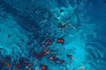 Fototapeta na wymiar Abstract blue red paint background. Color gradient mix. Fluid liquid surface pattern texture. Acrylic oil flowing waters swirls.