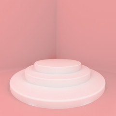 Pink white light background, studio and pedestal. 3d illustration, 3d rendering.