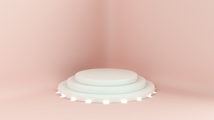 Pink white light background, studio and pedestal. 3d illustration, 3d rendering.