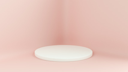 Pink white light background, studio and pedestal. 3d illustration, 3d rendering.