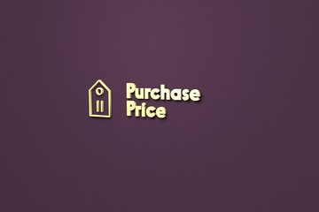 3D illustration of Purchase Price, yellow color and yellow text with violet background.