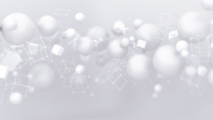 Bright white background with balloons. 3d illustration, 3d rendering.