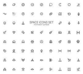 Naklejka premium Space icon set. Star stations, Robots and spaceships symbols. Minimalism design.