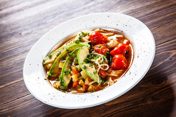 Ramen - soup with noodles and vegetables 