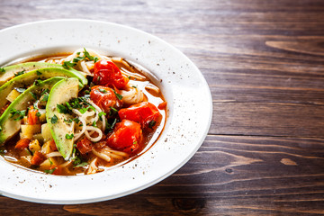 Ramen - soup with noodles and vegetables 