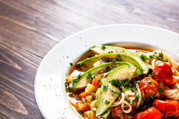Ramen - soup with noodles and vegetables 