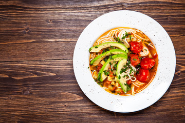Ramen - soup with noodles and vegetables 