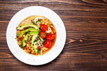 Ramen - soup with noodles and vegetables 