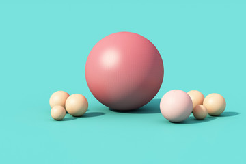 Pink sphere ball on blue background. 3d render