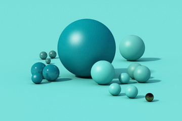 Blue sphere ball on blue background. 3d render