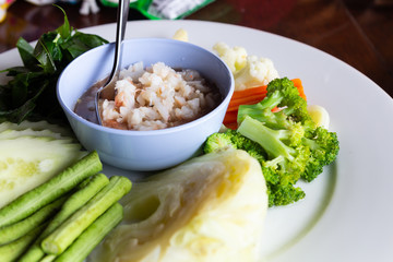 Shrimp Paste Chili Sauce with Fresh Shrimps, Thai food.