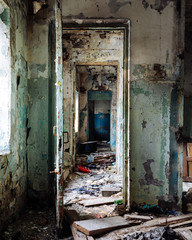 Fototapeta na wymiar Destroyed building from the inside, war, Chernobyl