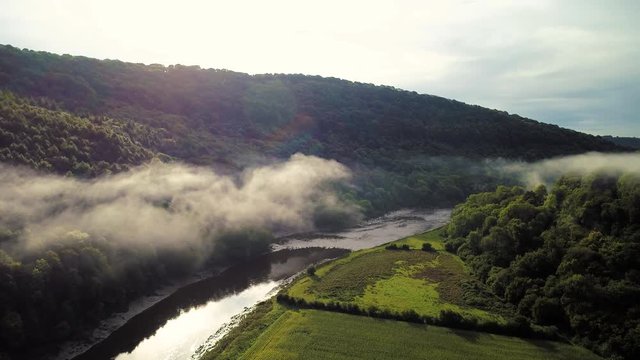 Aerial drone footage of the ruins Tintern Abbey, located on the Welsh boarders. 