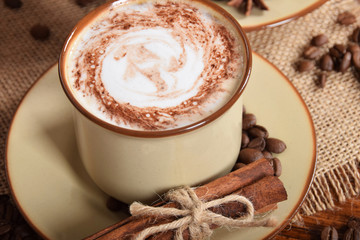 coffee with milk foam and chocolate