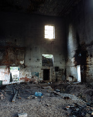 Fototapeta na wymiar Destroyed building from the inside, war, Chernobyl