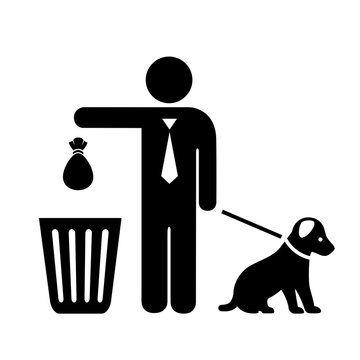 Dog And Owner With Trash Bag Vector Icon