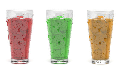 Cold cocktail drinks with ice. 3d rendering illustration isolated