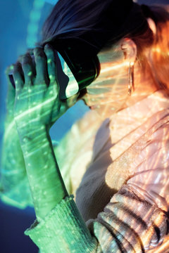 Woman with virtual reality set