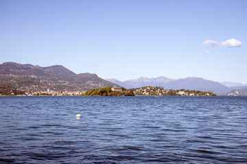 Fototapeta premium Scenic view of beautiful Lago Maggiore lake and mountains in Piedmont Italy Europe. Travel and vacation concept.- Image