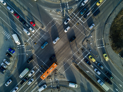 Aerial photo above soviet city street