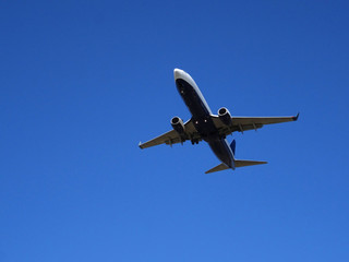 Fototapeta na wymiar plane passing over my head on a day with blue sky