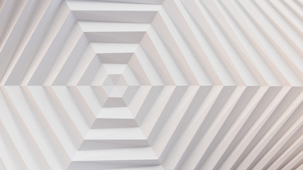 White folding paper. Hexagon in the center. 3D illustration