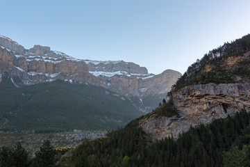 Morning at the main entrance to the Ordesa y Monte Perdido National Park in Huesca, Aragon, Spain.