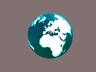 Earth planet Isolated Europe Africa Lighting globe of Earth planet with luminous continents and blue world ocean on gray background 3d illustration