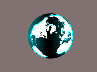 Earth planet Isolated Northern America Greenland Shadow lighting globe of Earth planet with luminous continents and blue world ocean on gray background 3d illustration