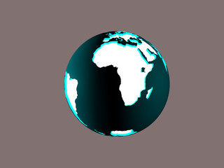 Earth planet Isolated Africa Shadow lighting globe of Earth planet with luminous continents and blue world ocean on gray background 3d illustration