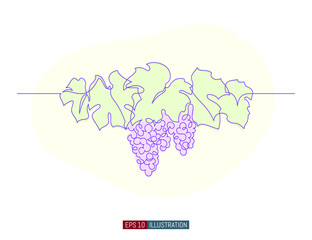 Continuous line drawing of grape wreath. Template for your design works. Vector illustration.