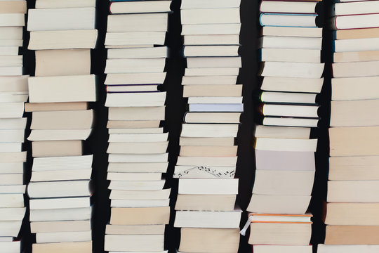 Closeup of stacks of books