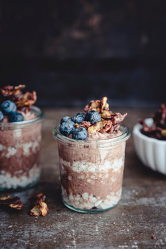 Food: Coconut milk rice and chocolate chia pudding with chocolat